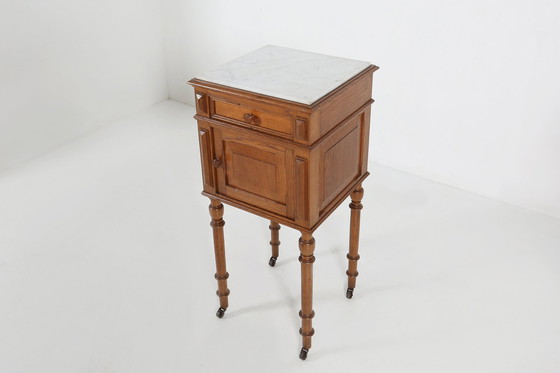 Image 1 of Art Deco Nachtkastje In Hout Met Marmeren Top, 1930S