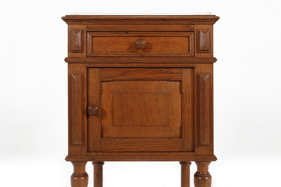 Image 1 of Art Deco Nachtkastje In Hout Met Marmeren Top, 1930S