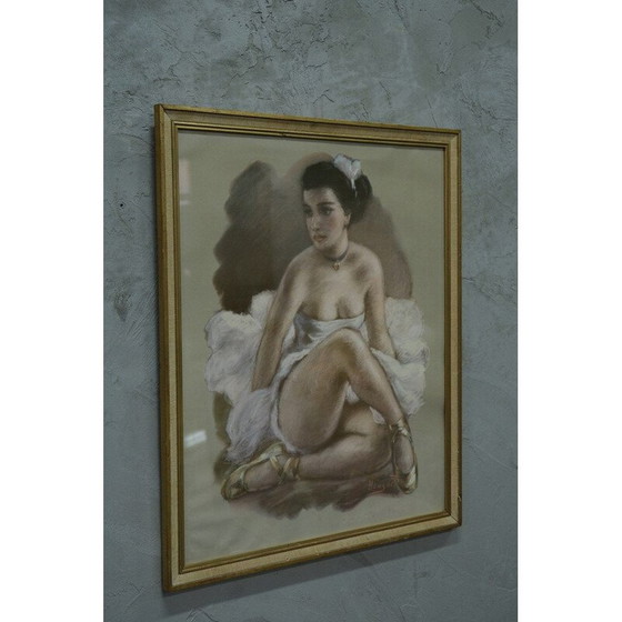 Image 1 of Vintage Ballerina aquarel & pastel op papier door Knud Hougart, jaren 1930