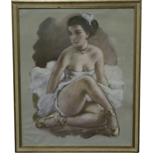 Vintage Ballerina aquarel & pastel op papier door Knud Hougart, jaren 1930