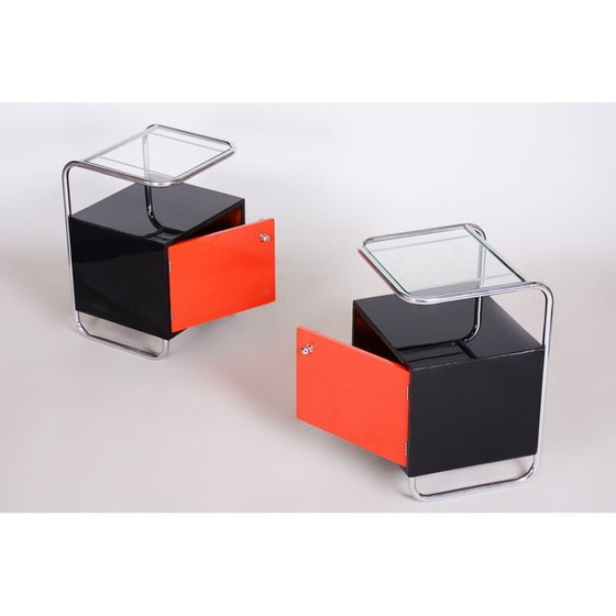 Image 1 of Vintage zwart en rode Vichr a Spol nachtkastjes, jaren 1930