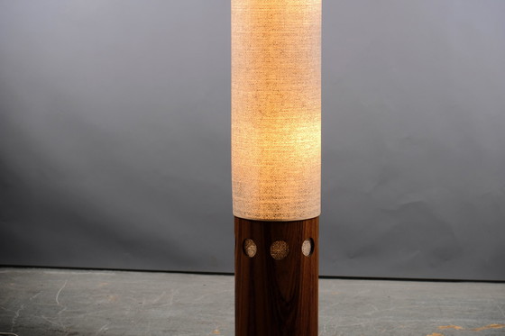 Image 1 of Deense vintage teakhouten vloerlamp met witte kap, jaren 1960