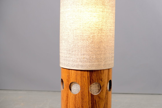 Image 1 of Deense vintage teakhouten vloerlamp met witte kap, jaren 1960