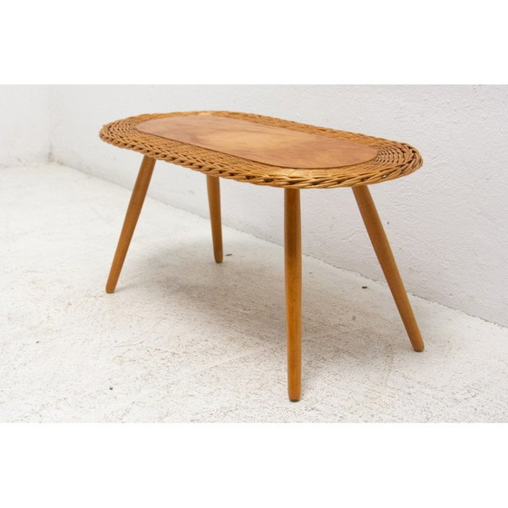 Image 1 of Mid century rotan kruk van Jan Kalous voor Úluv, Tsjecho-Slowakije 1960