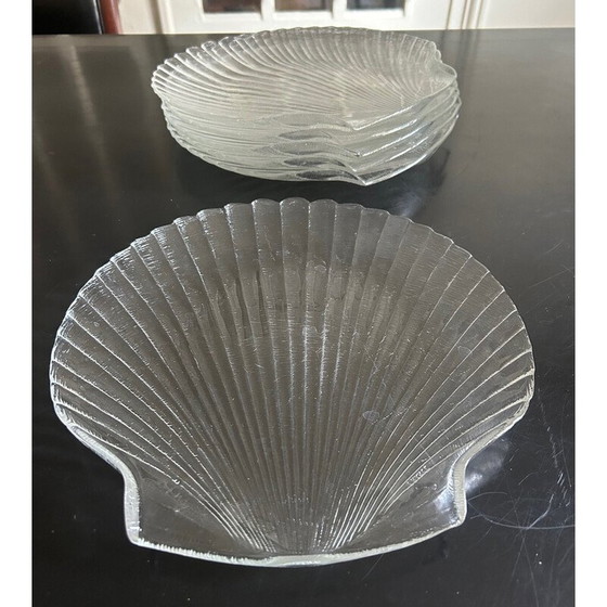 Image 1 of Set van 6 vintage schelpglasborden, Frankrijk jaren 80