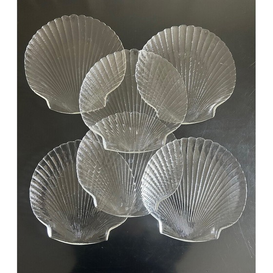 Image 1 of Set van 6 vintage schelpglasborden, Frankrijk jaren 80