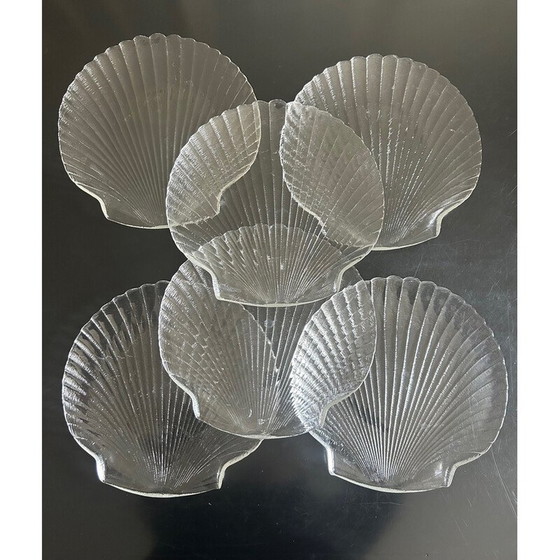Image 1 of Set van 6 vintage schelpglasborden, Frankrijk jaren 80