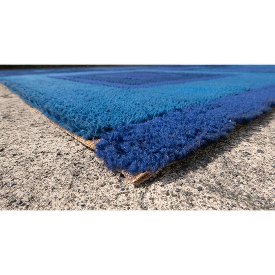 Image 1 of Mid-eeuws blauw "Square Dance" vloerkleed van Ross Littell, jaren 1960