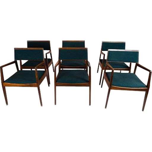 Set van 6 vintage rozenhouten fauteuils, Denemarken 1960