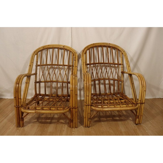 Image 1 of Paar vintage rotan fauteuils van Audoux Minnet, 1960