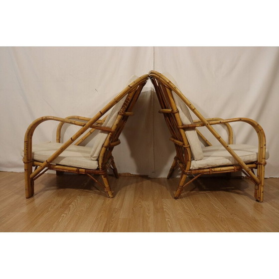 Image 1 of Paar vintage rotan fauteuils van Audoux Minnet, 1960