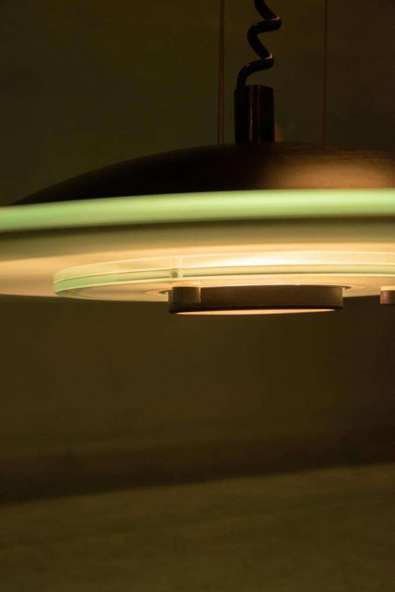 Image 1 of Vintage glazen ufo hanglamp jaren 70/80, memphis disc light