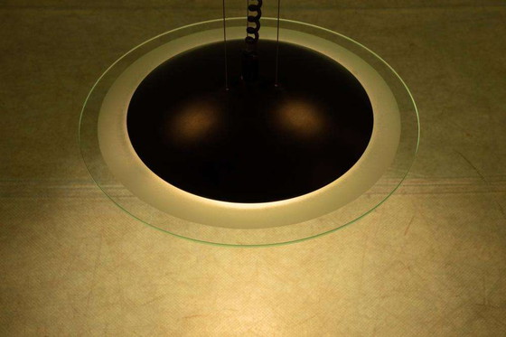 Image 1 of Vintage glazen ufo hanglamp jaren 70/80, memphis disc light