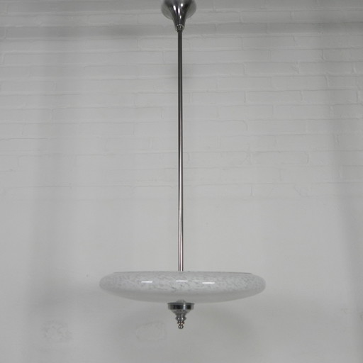 Art Deco Hanglamp Met Gewolkte Glazen Schaal, Jaren 30