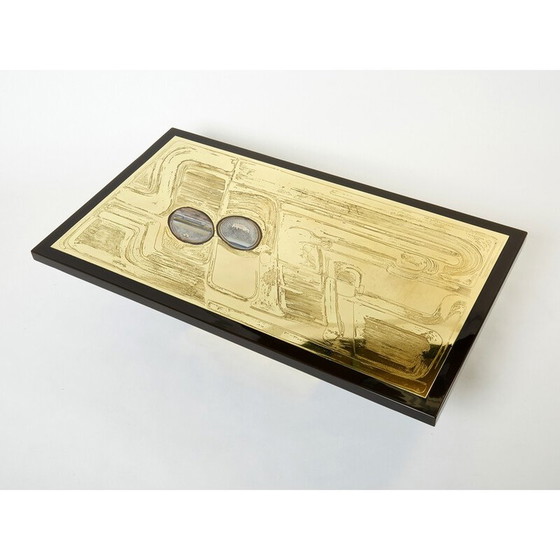 Image 1 of Vintage Belgische salontafel in gegraveerd messing en agaat door Christian Krekels, 1979