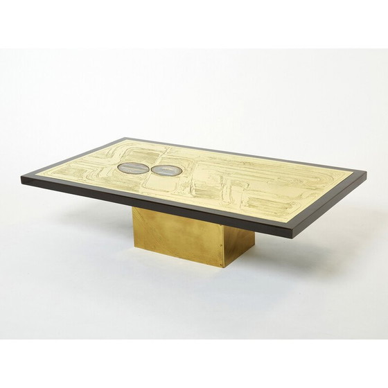 Image 1 of Vintage Belgische salontafel in gegraveerd messing en agaat door Christian Krekels, 1979