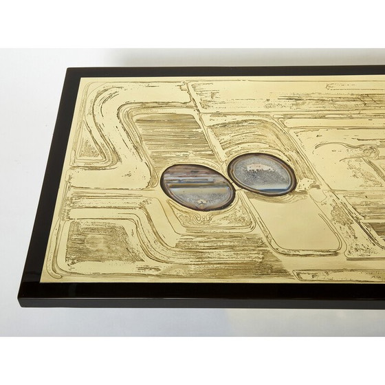 Image 1 of Vintage Belgische salontafel in gegraveerd messing en agaat door Christian Krekels, 1979