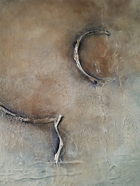 Image 1 of Frances Eckhardt - Abstract figuratief schilderij 100x100 cm + lijst