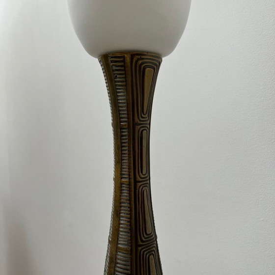 Image 1 of Vintage tafellamp in messing en opaline glas van Sonja Katzin voor Asea, Zweden 1950