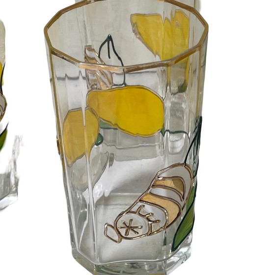 Image 1 of Paul Nagel - Set van 6 - Handbeschilderde (water of limonade) glazen uit de 'Tiffany' serie - Made in Germany