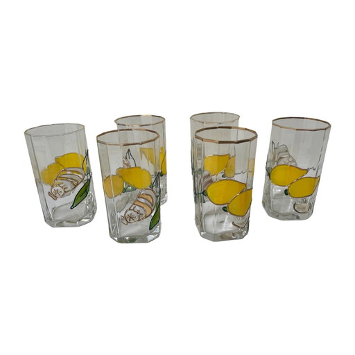 Paul Nagel - Set van 6 - Handbeschilderde (water of limonade) glazen uit de 'Tiffany' serie - Made in Germany