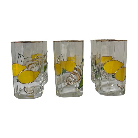 Image 1 of Paul Nagel - Set van 6 - Handbeschilderde (water of limonade) glazen uit de 'Tiffany' serie - Made in Germany