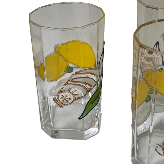 Image 1 of Paul Nagel - Set van 6 - Handbeschilderde (water of limonade) glazen uit de 'Tiffany' serie - Made in Germany