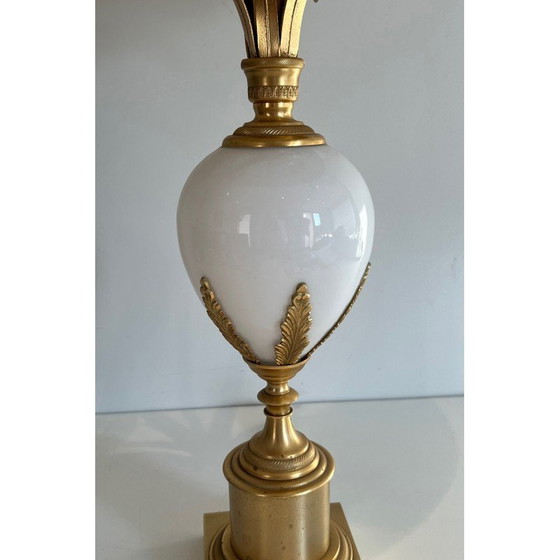Image 1 of Vintage witte opaline en nikkel vergulde struisvogelei lamp, 1970