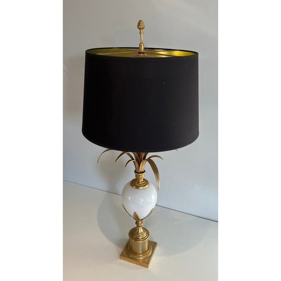 Image 1 of Vintage witte opaline en nikkel vergulde struisvogelei lamp, 1970