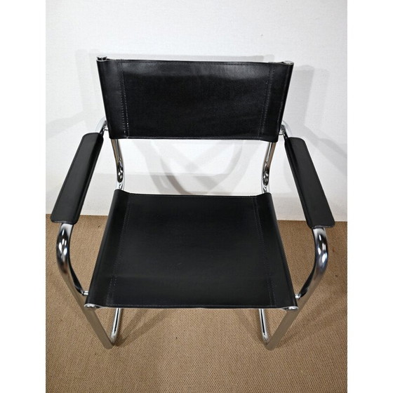 Image 1 of Paar vintage verchroomd metalen fauteuils met zwart lederen zitting en rugleuning van Marcel Breuer, Hongarije 1970