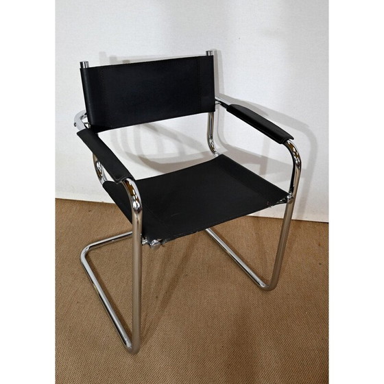 Image 1 of Paar vintage verchroomd metalen fauteuils met zwart lederen zitting en rugleuning van Marcel Breuer, Hongarije 1970