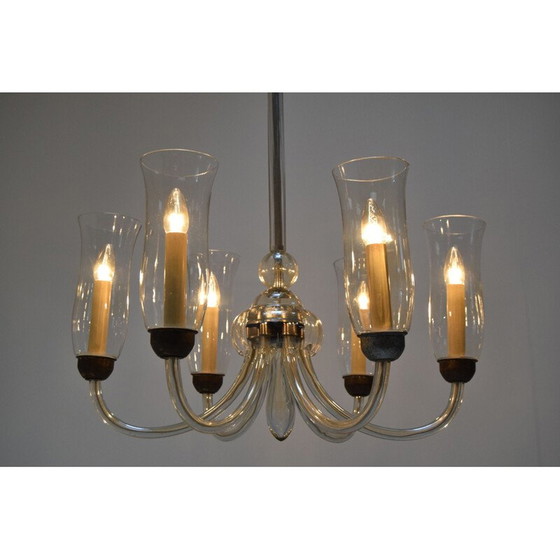 Image 1 of Vintage kroonluchter van glas en metaal, Tsjecho-Slowakije 1930