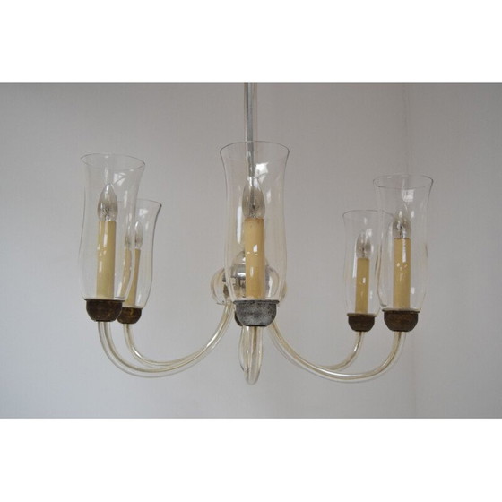 Image 1 of Vintage kroonluchter van glas en metaal, Tsjecho-Slowakije 1930