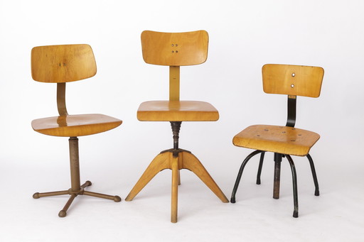 Set van 3 industriële vintage draaistoelen - Duits ontwerp 1950S