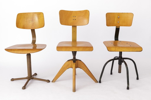 Set van 3 industriële vintage draaistoelen - Duits ontwerp 1950S