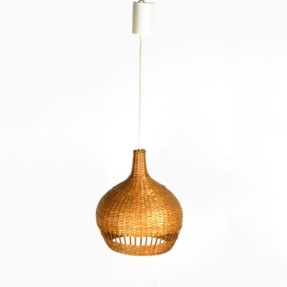 Image 1 of Vintage scandinavische hanglamp met rieten kap, Denemarken 1960