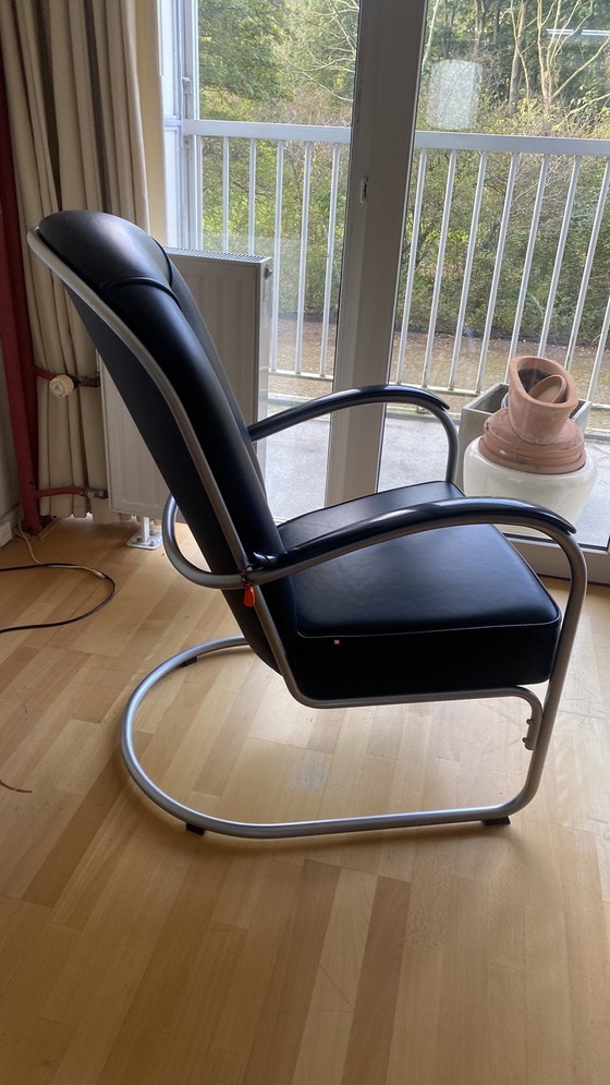 Image 1 of Gebr van der Stroom Dutch Originals Model Gipsen Aa Fauteuil Zwart Leer