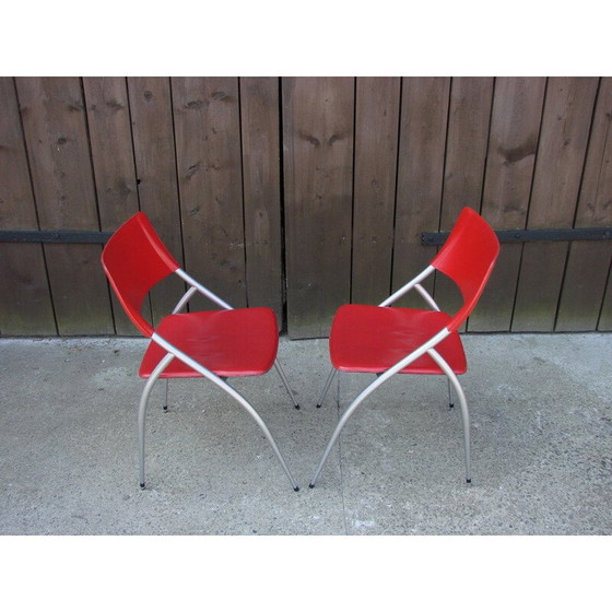 Image 1 of Paar metalen en lederen Calligaris stoelen, Italia 1990