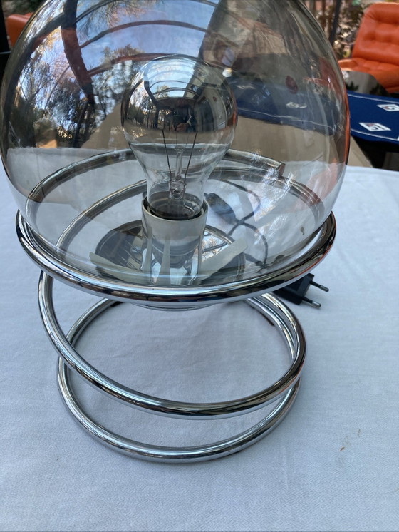 Image 1 of Space Age 70 Glazen bol en metalen tafellamp chroom