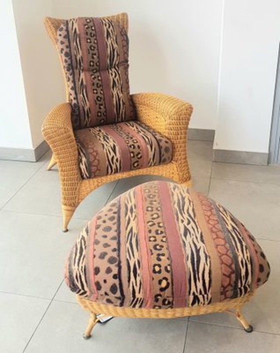 Image 1 of Loungestoel in jungle-stijl met voetenbank van Rolf Benz, set van 2