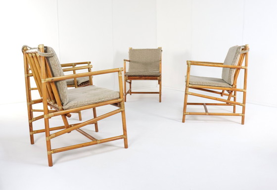 Image 1 of Set Van 4 Safari Bamboo Stoelen + Tafeltje 'Geleen' Vintage 