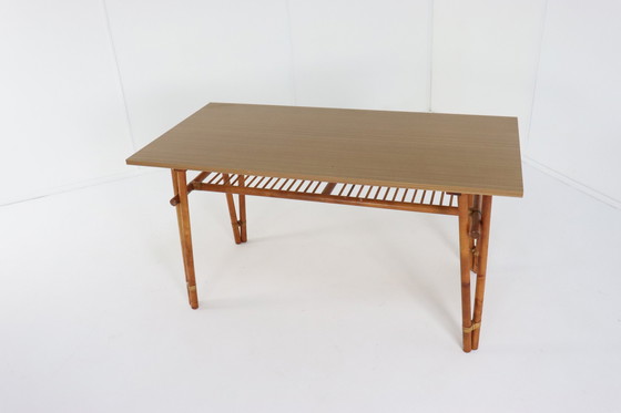 Image 1 of Set Van 4 Safari Bamboo Stoelen + Tafeltje 'Geleen' Vintage 