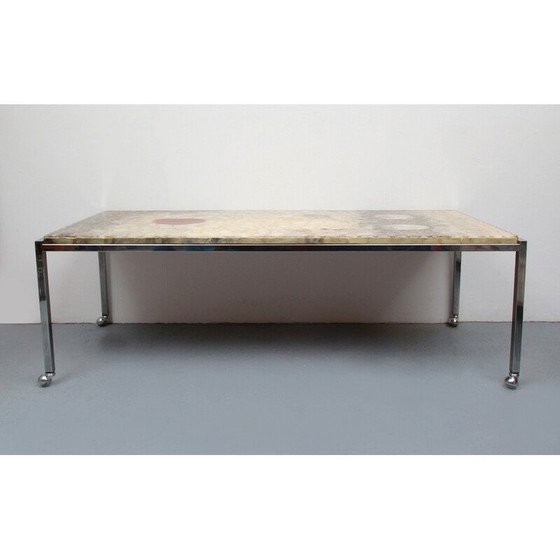 Image 1 of Vintage chromen metalen salontafel met wielen, 1970