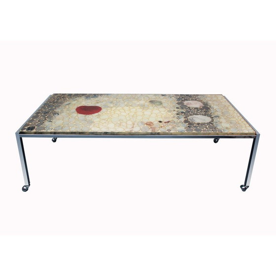 Image 1 of Vintage chromen metalen salontafel met wielen, 1970