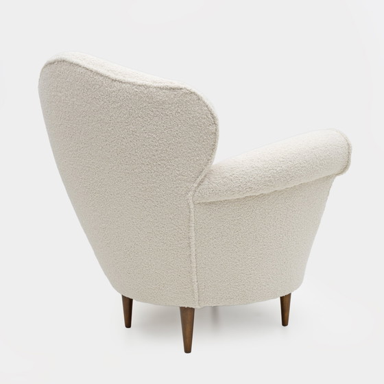 Image 1 of Mid Century Moderne Italiaanse Bouclè Gebogen Fauteuil, 1950S