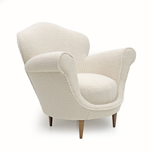 Mid Century Moderne Italiaanse Bouclè Gebogen Fauteuil, 1950S