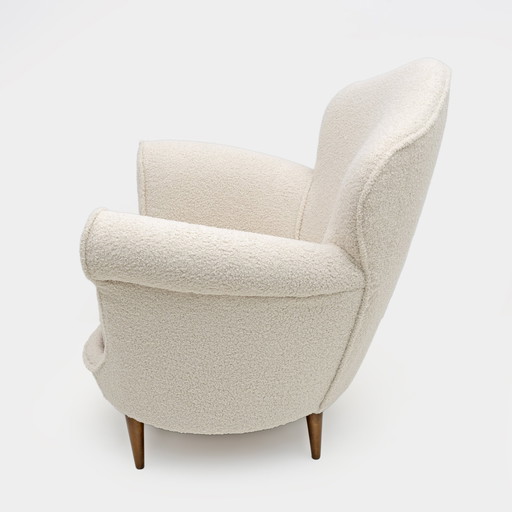 Mid Century Moderne Italiaanse Bouclè Gebogen Fauteuil, 1950S