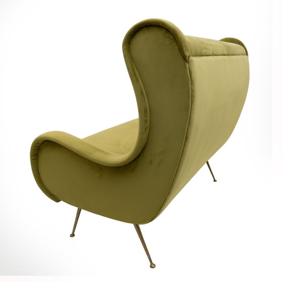 Image 1 of Marco Zanuso Toegeschreven Mid Century Moderne Fluwelen Sofa Senior, Italië, 1950S