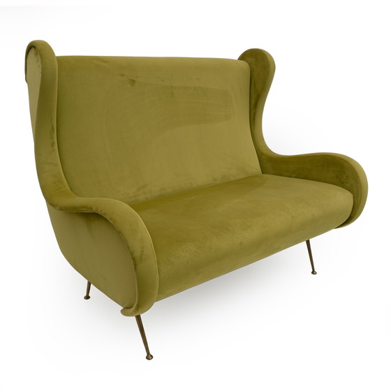 Image 1 of Marco Zanuso Toegeschreven Mid Century Moderne Fluwelen Sofa Senior, Italië, 1950S