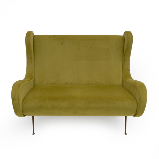 Image 1 of Marco Zanuso Toegeschreven Mid Century Moderne Fluwelen Sofa Senior, Italië, 1950S